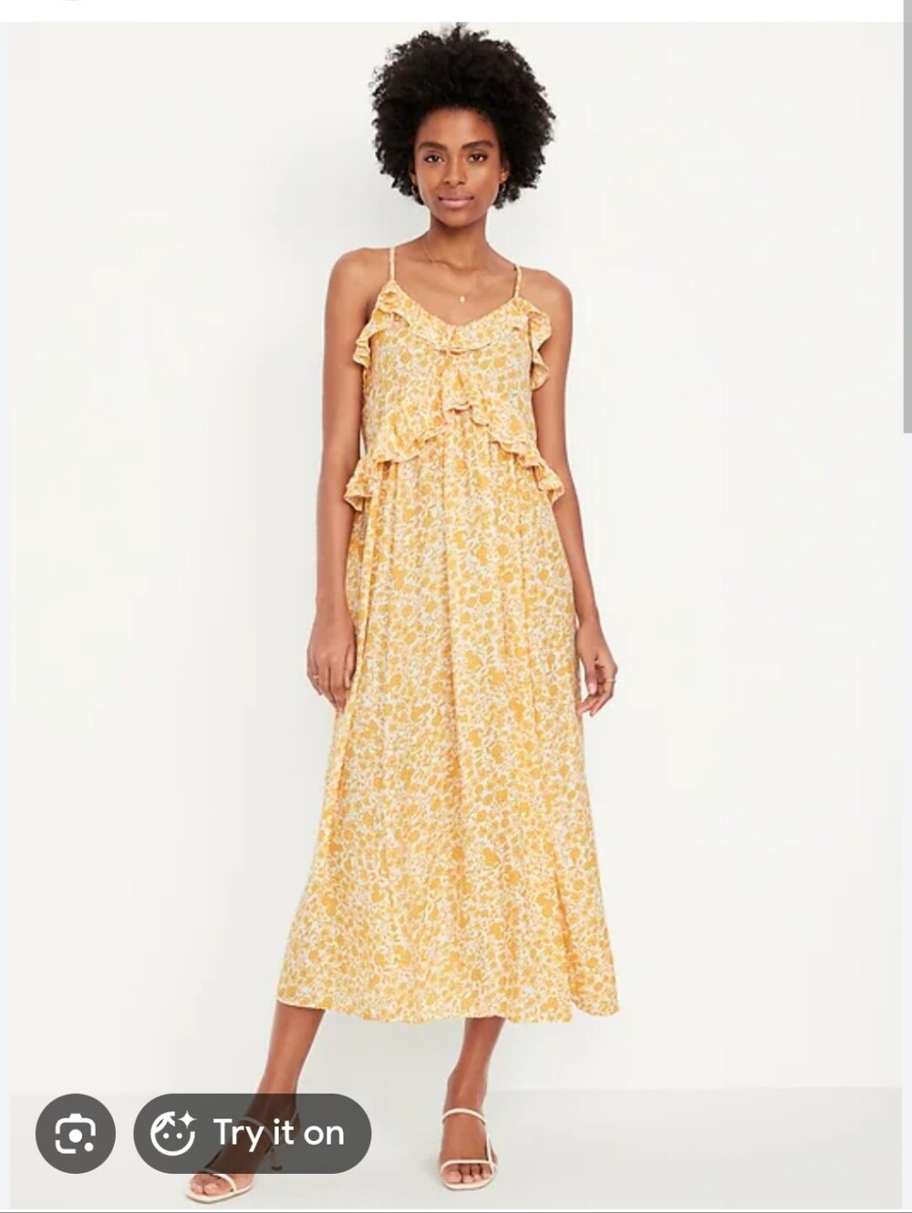 Old Navy Yellow Floral Ruffle Midi Dress